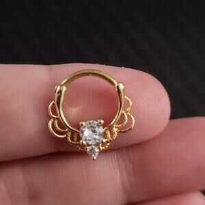 16g 10mm gold stainless stainless crystal septum piercing